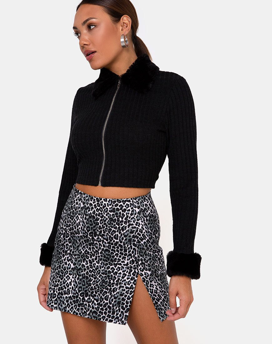 Pelzrock in Rar Leopard Grau