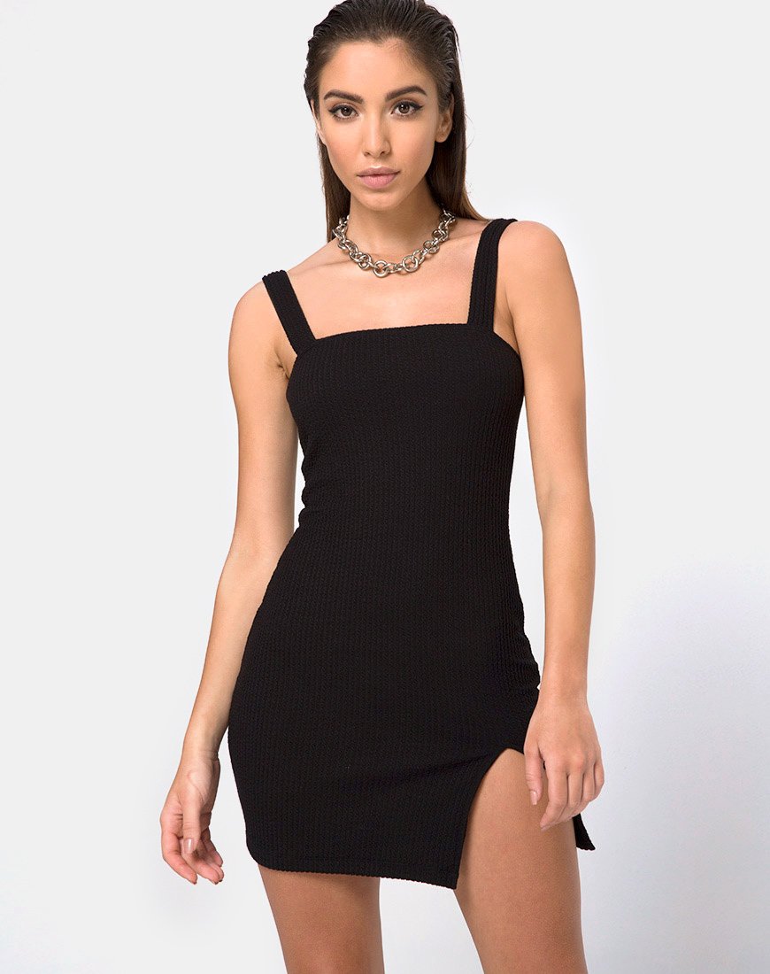 Image of Pendan Bodycon Kleid in Rippe Schwarz