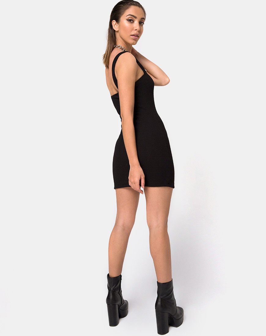 Image of Pendan Bodycon Kleid in Rippe Schwarz