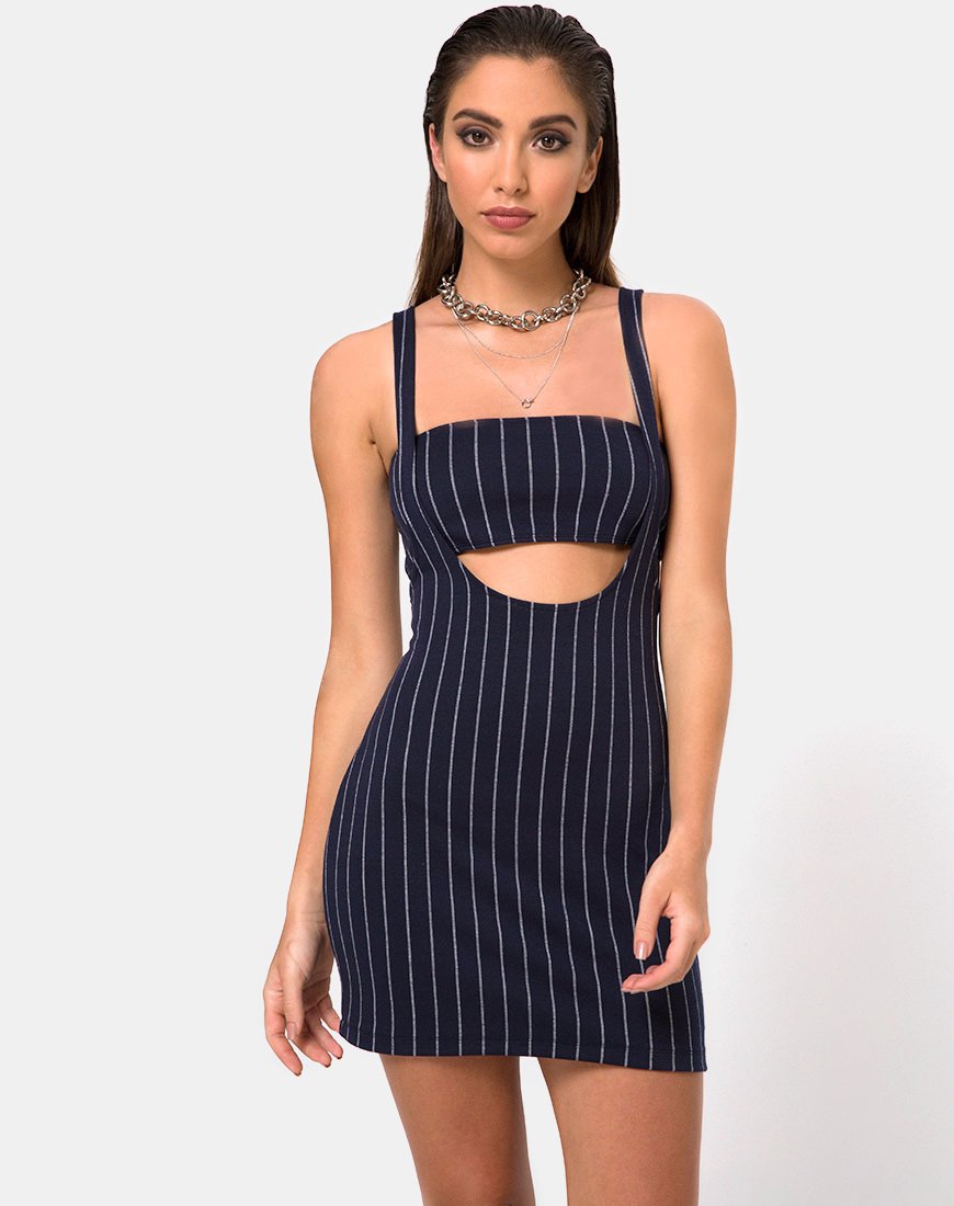 Image of Petra Minikleid in Marineblau Nadelstreifen