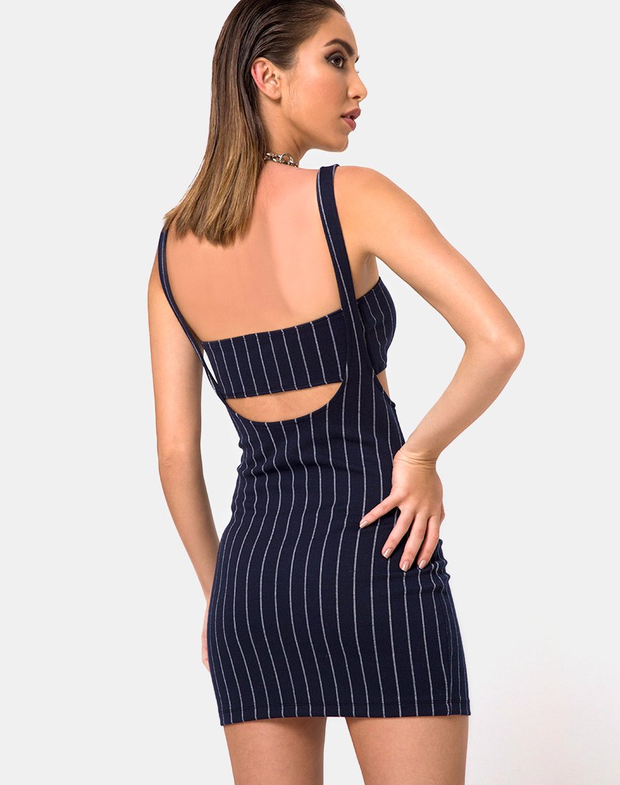 Image of Petra Minikleid in Marineblau Nadelstreifen