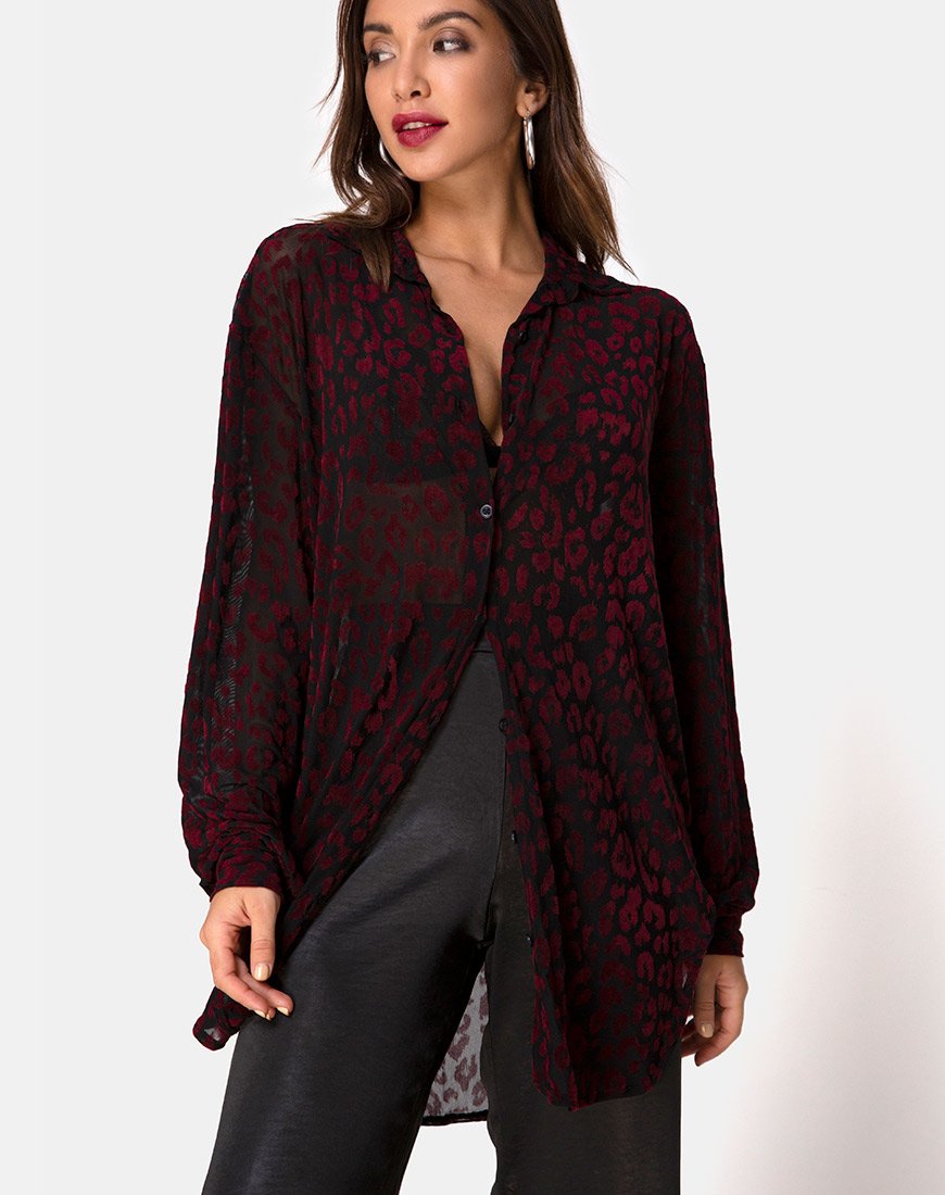 Phobe Shirt aus rotem Leopardenflocknetz