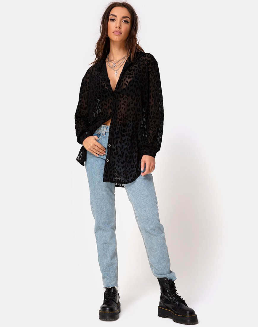 Image of Phobe Shirt in Leopard Flock Net Schwarz
