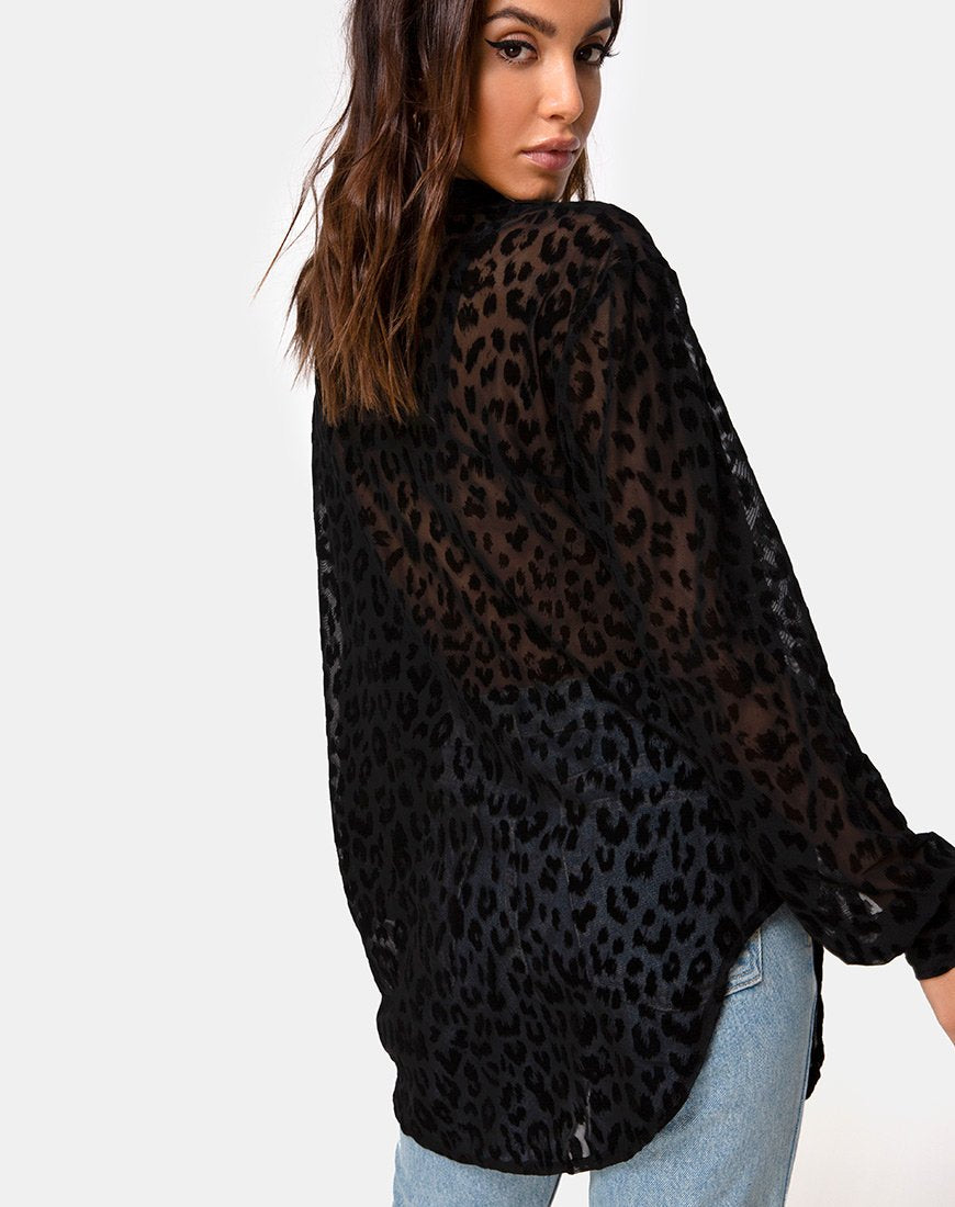 Image of Phobe Shirt in Leopard Flock Net Schwarz