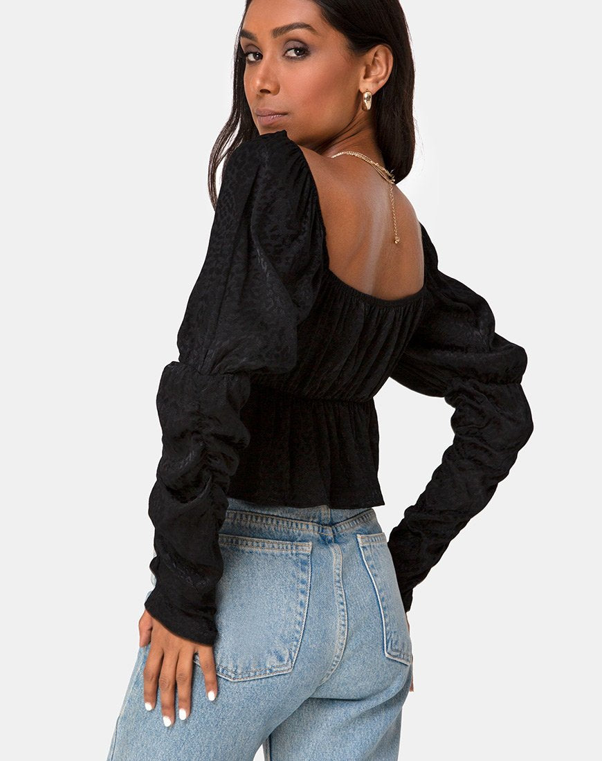 Piery Top aus Satin Gepardenschwarz
