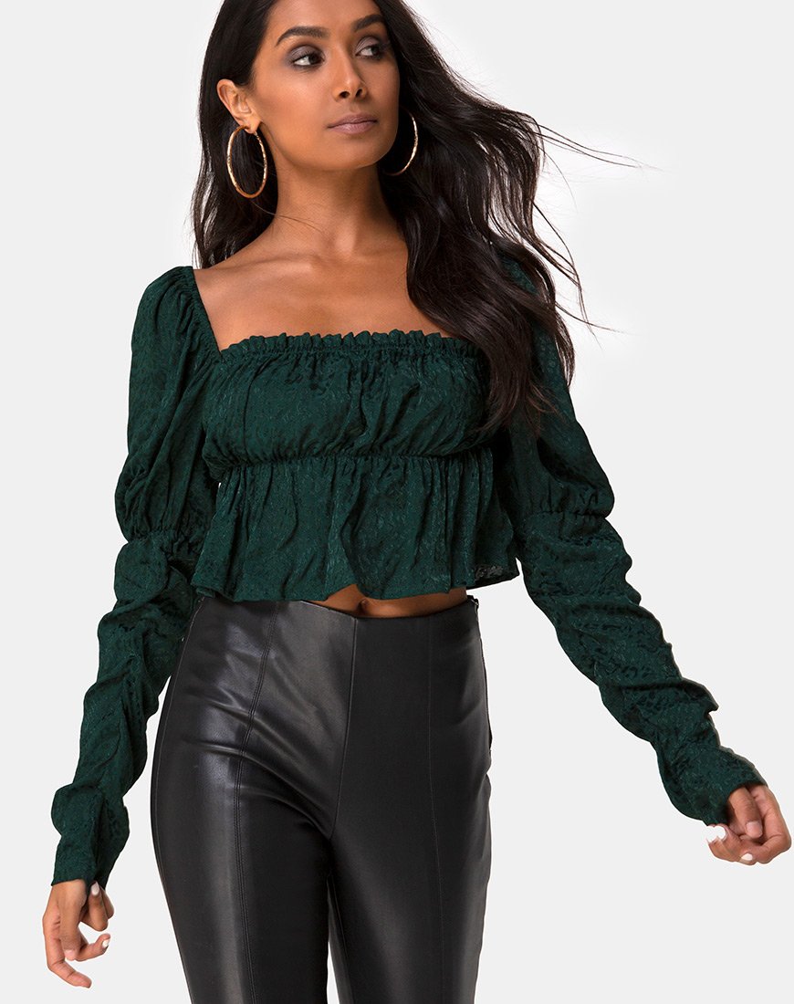 Piery Top aus Satin Gepard Waldgrün