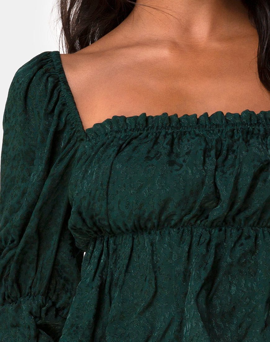 Image of Piery Top aus Satin Gepard Waldgrün