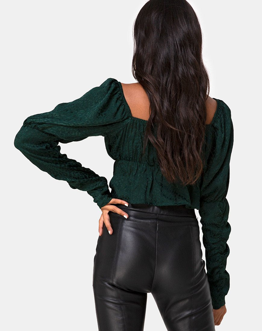 Piery Top aus Satin Gepard Waldgrün