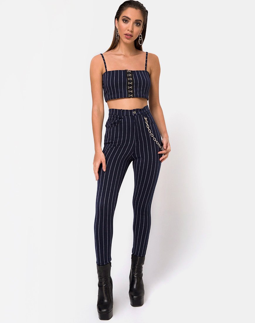 Image of Pin Pants in Marineblau Nadelgestreift