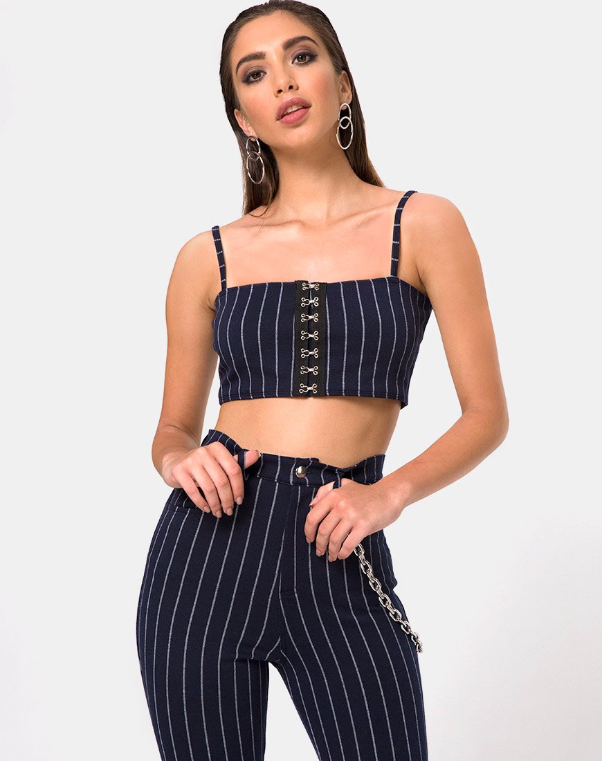 Image of Pin Pants in Marineblau Nadelgestreift