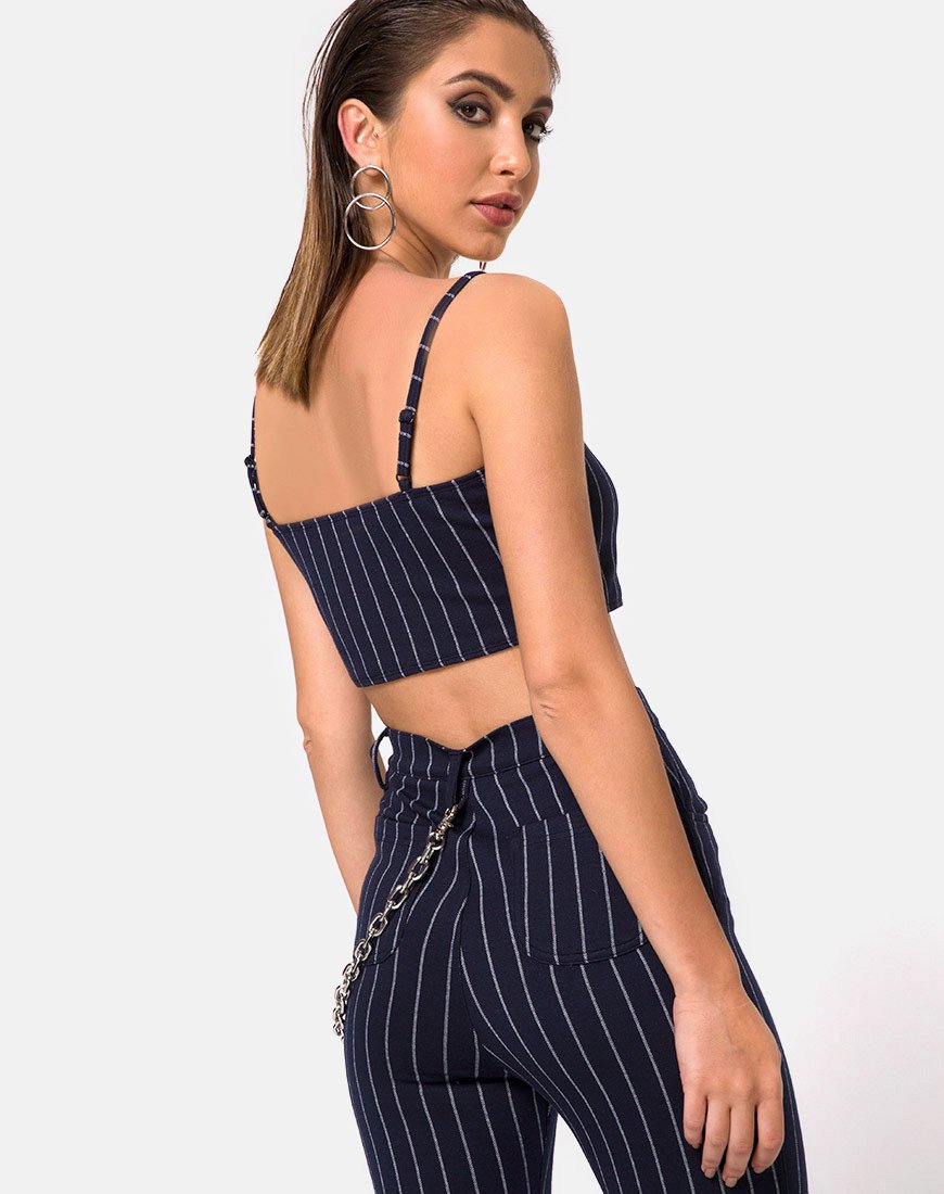 Pin Pants in Marineblau Nadelgestreift