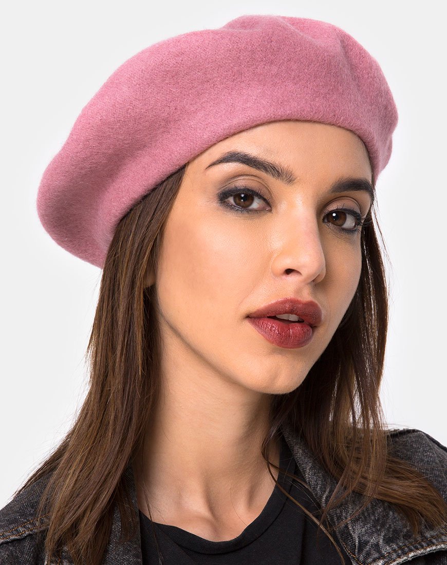 Beret aus Wolle in Altrosa