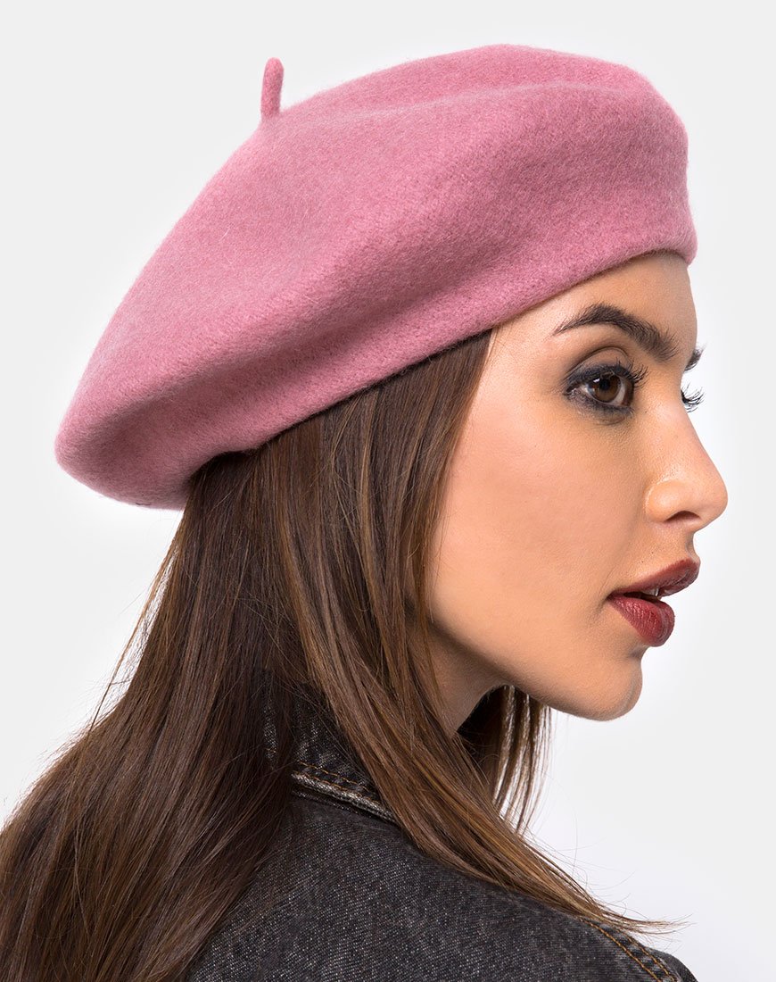Beret aus Wolle in Altrosa