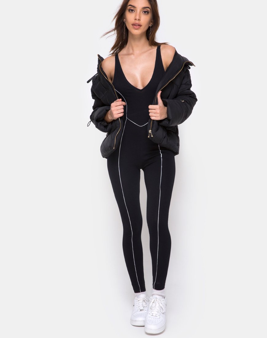 Bild von Pion Plunge Catsuit in Schwarz mit Paspelierung