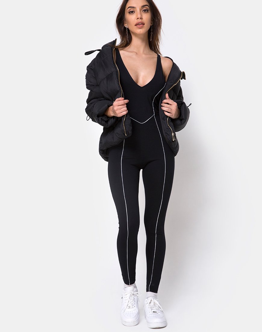Bild von Pion Plunge Catsuit in Schwarz mit Paspelierung