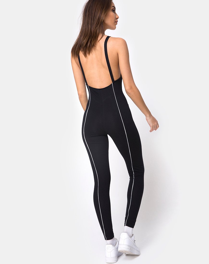 Bild von Pion Plunge Catsuit in Schwarz mit Paspelierung