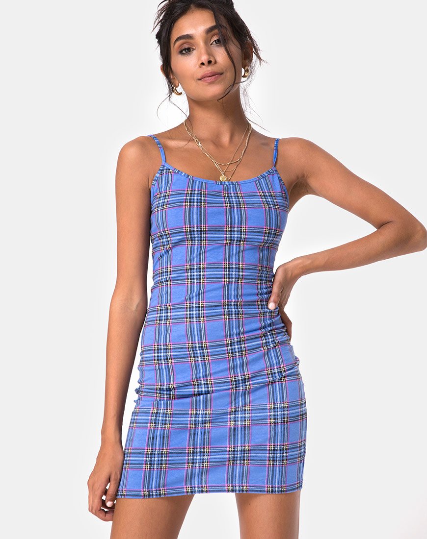 Piper Bodycon Kleid in 90'S Karo Blau Rosa