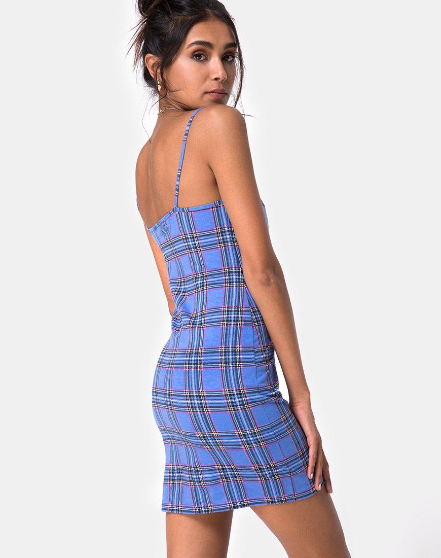 Piper Bodycon Kleid in 90'S Karo Blau Rosa
