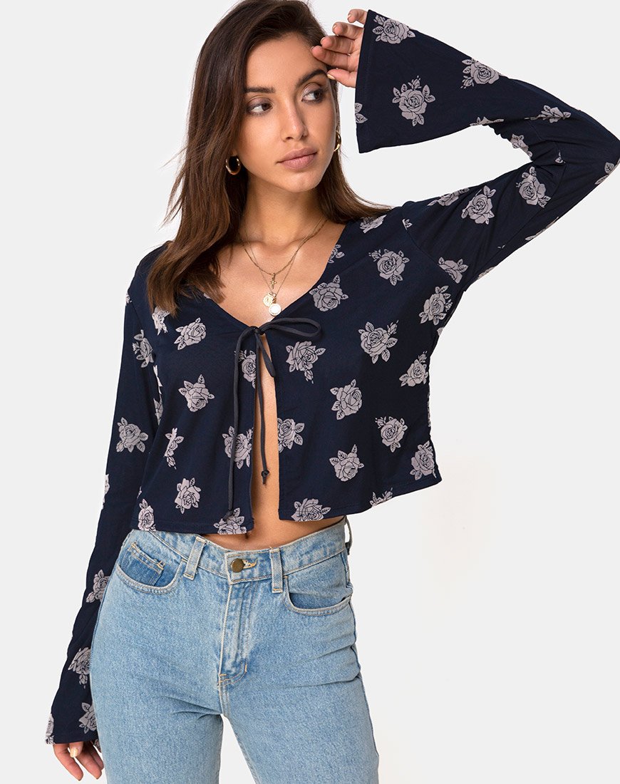 Piqué-Top in Rose Flock Schwarz Mesh