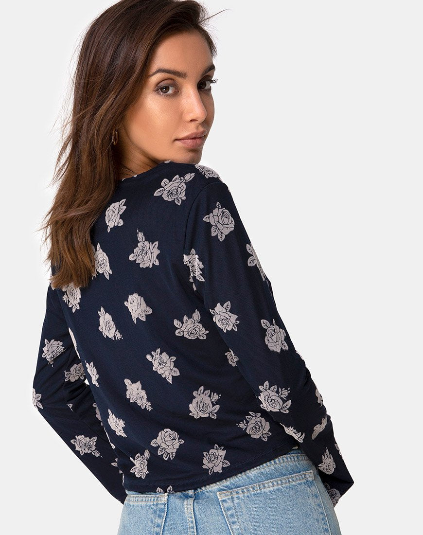 Piqué-Top in Rose Flock Schwarz Mesh