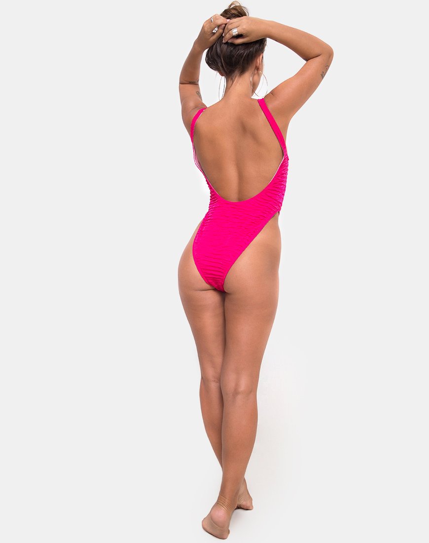 Image von Pollie Swimsuit in 80s Crinkle Pink Highlighter