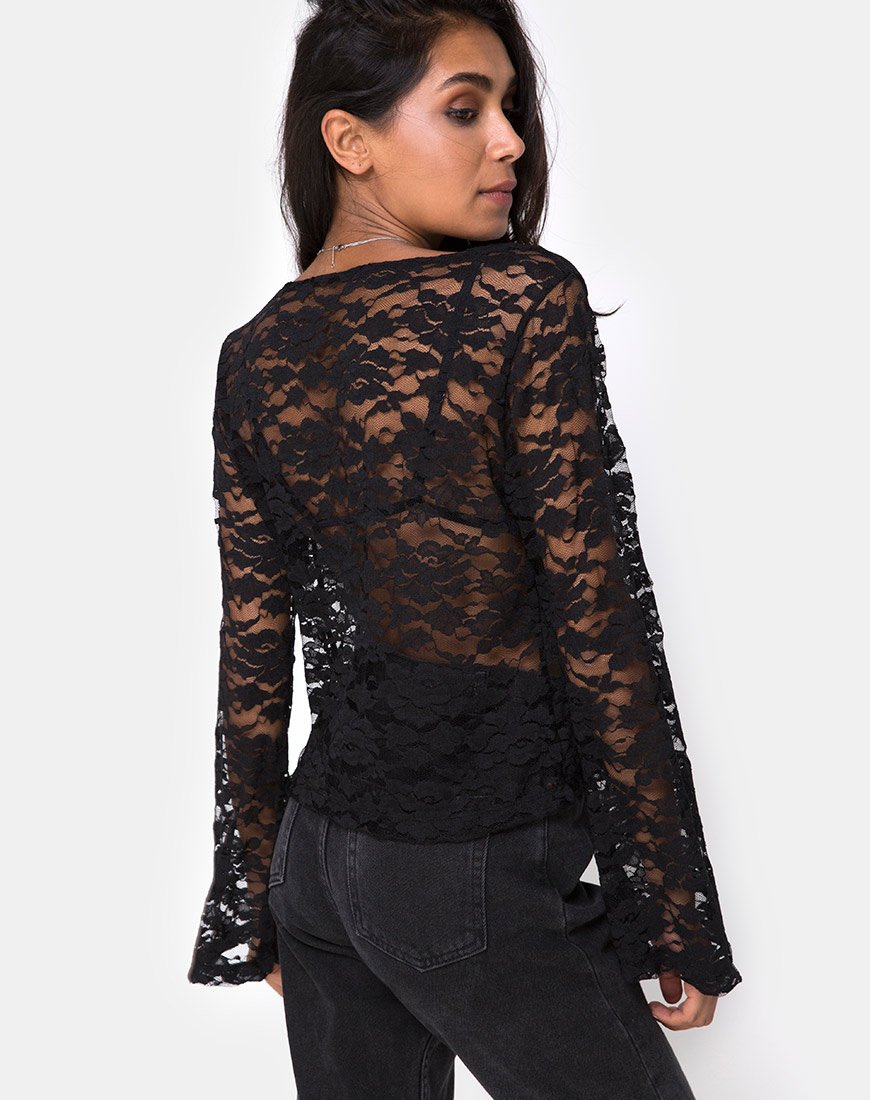 Porque Top aus Spitze Schwarz