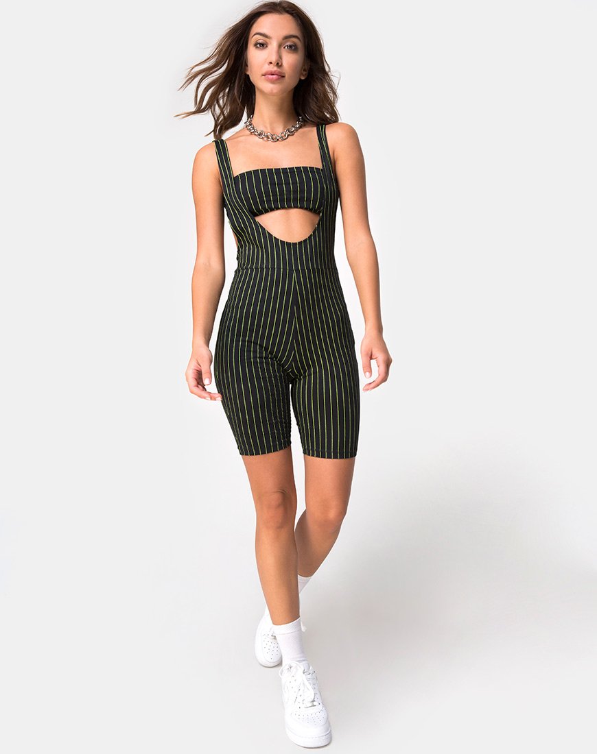 Bild von Poton Cutout Unitard in Neon Pinstripe