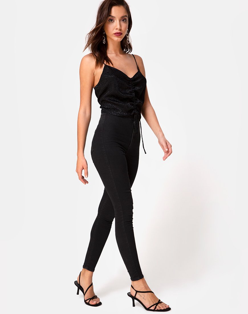 Image of Praha Top aus Satin Cheetah Black
