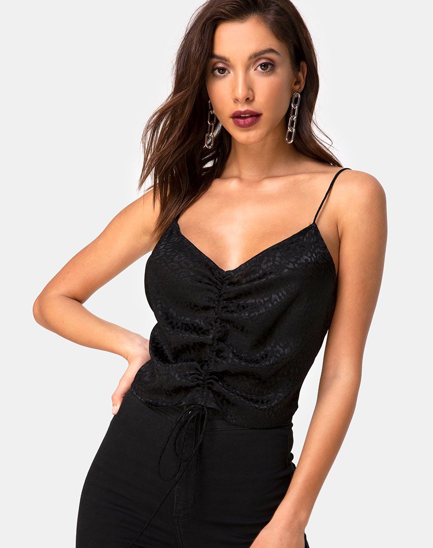 Image of Praha Top aus Satin Cheetah Black