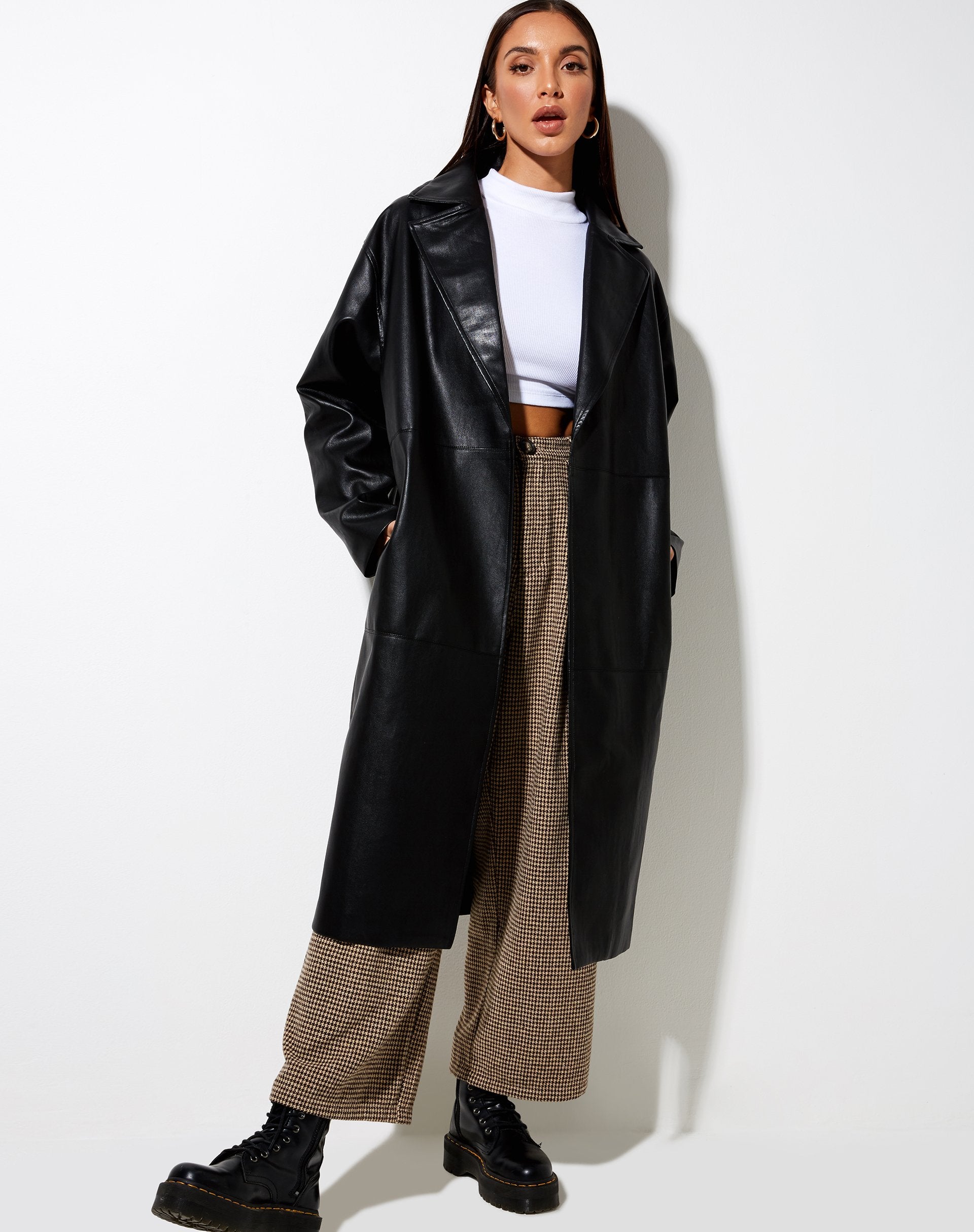 Image of Duster Longline Mantel aus Pu Schwarz