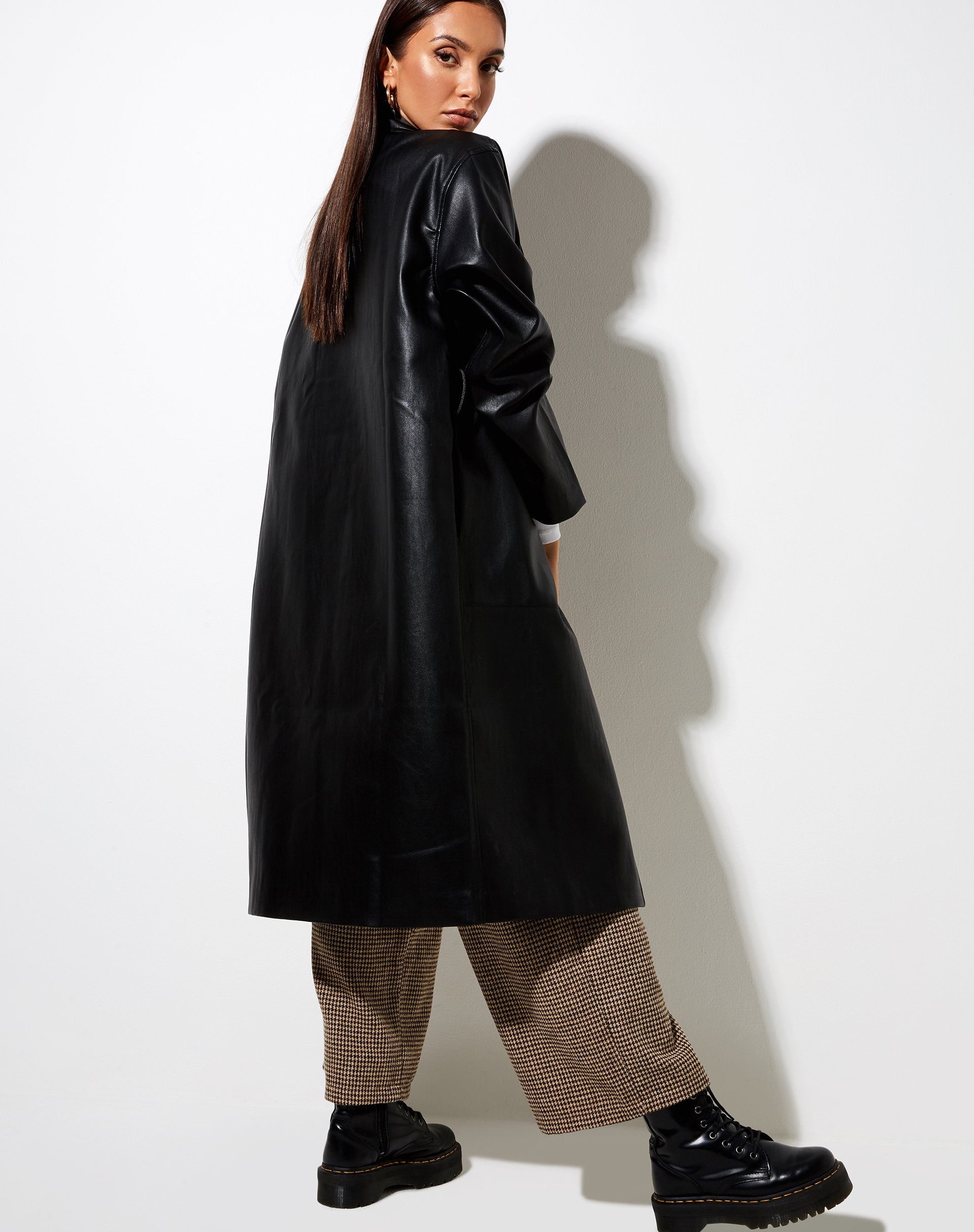 Image of Duster Longline Mantel aus Pu Schwarz