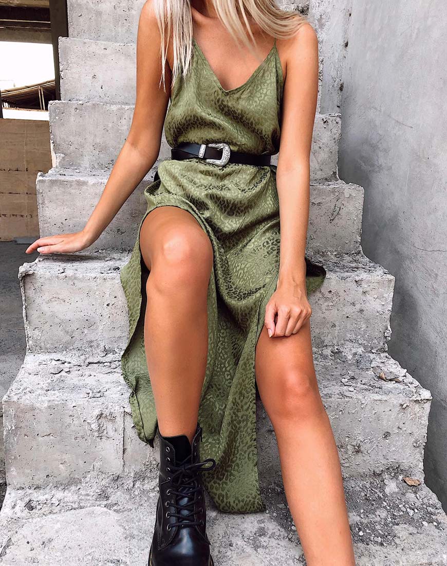 Hime Kleid aus Satin Cheetah Khaki