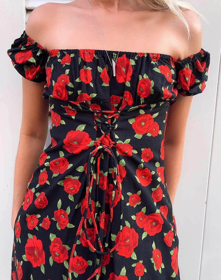 Image of Ruzenta Minikleid in Roaming Rose Schwarz