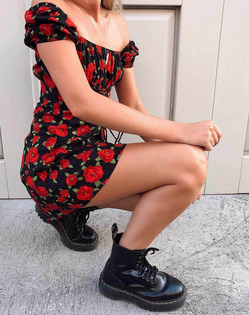 Image of Ruzenta Minikleid in Roaming Rose Schwarz