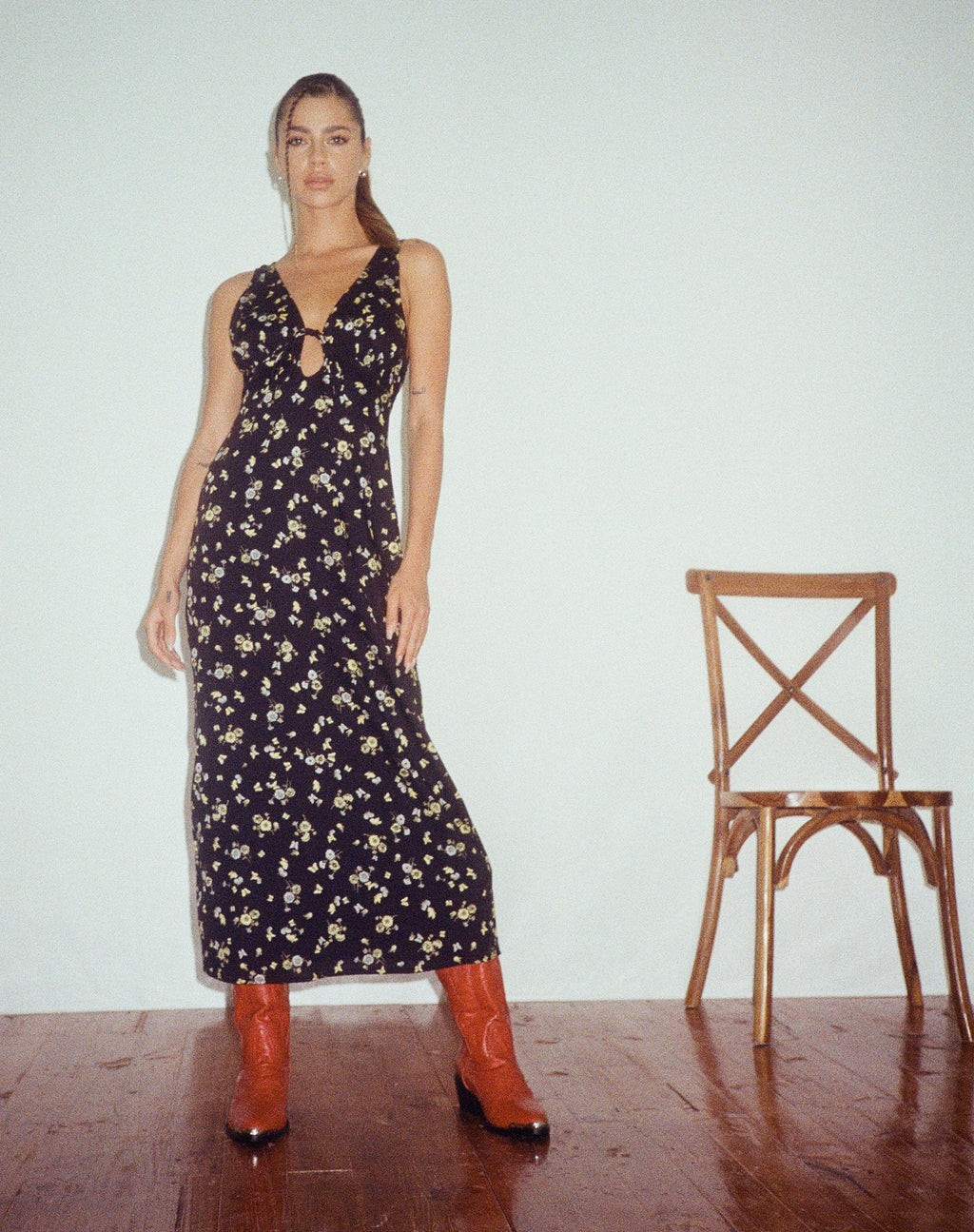 Fiaso Midikleid aus Zitrone und Limone Schwarz