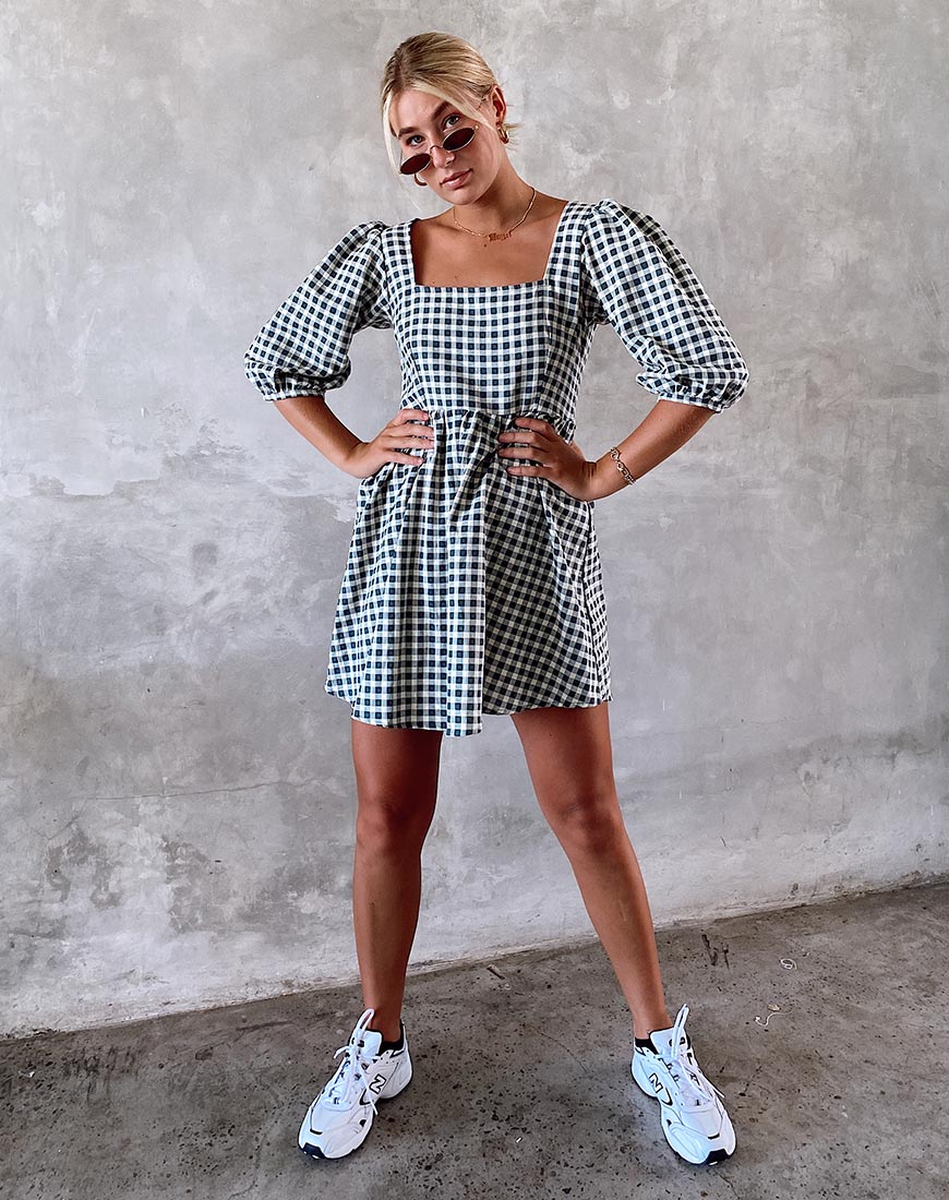 Kezie Skaterkleid aus Gingham Creme