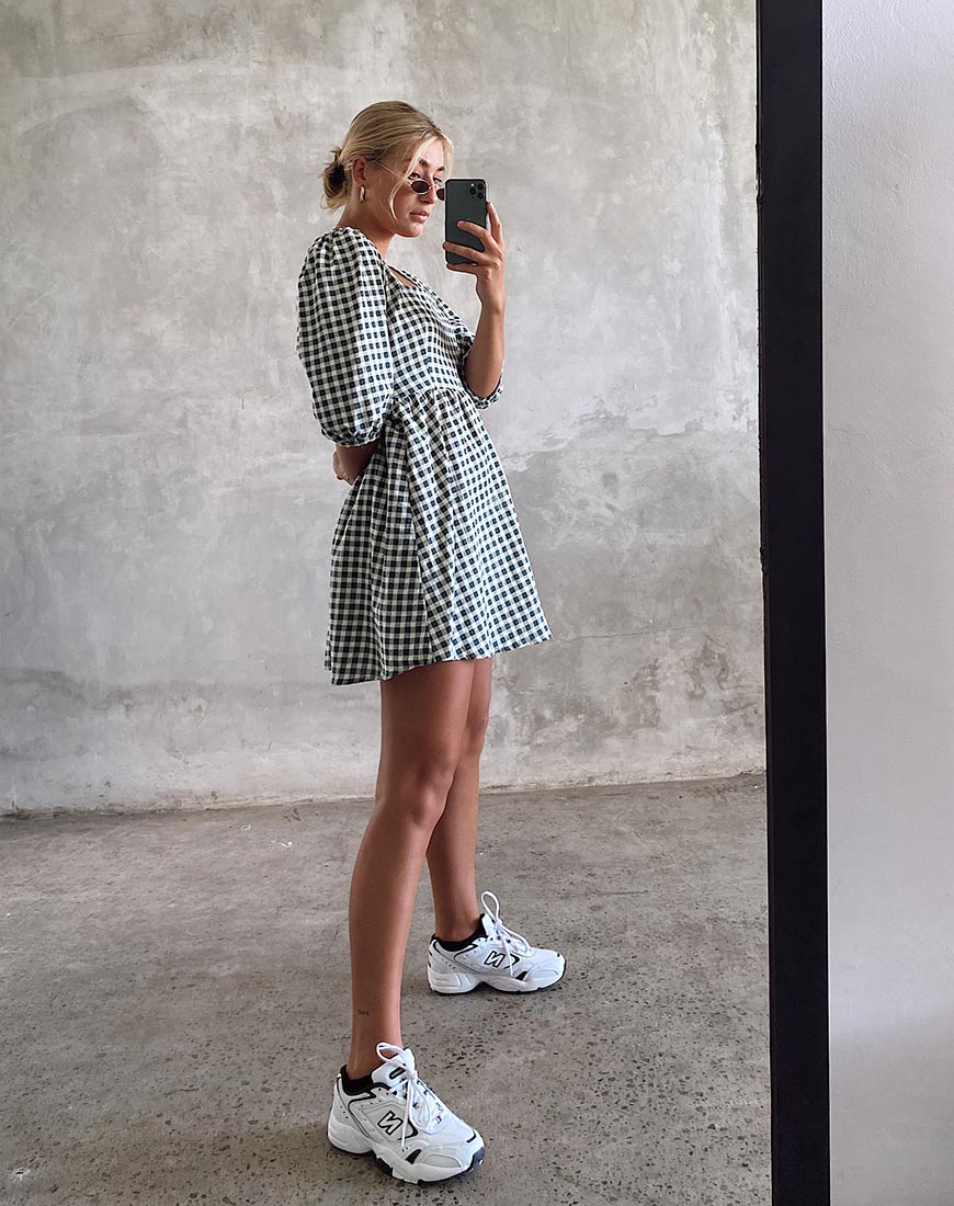 Kezie Skaterkleid aus Gingham Creme