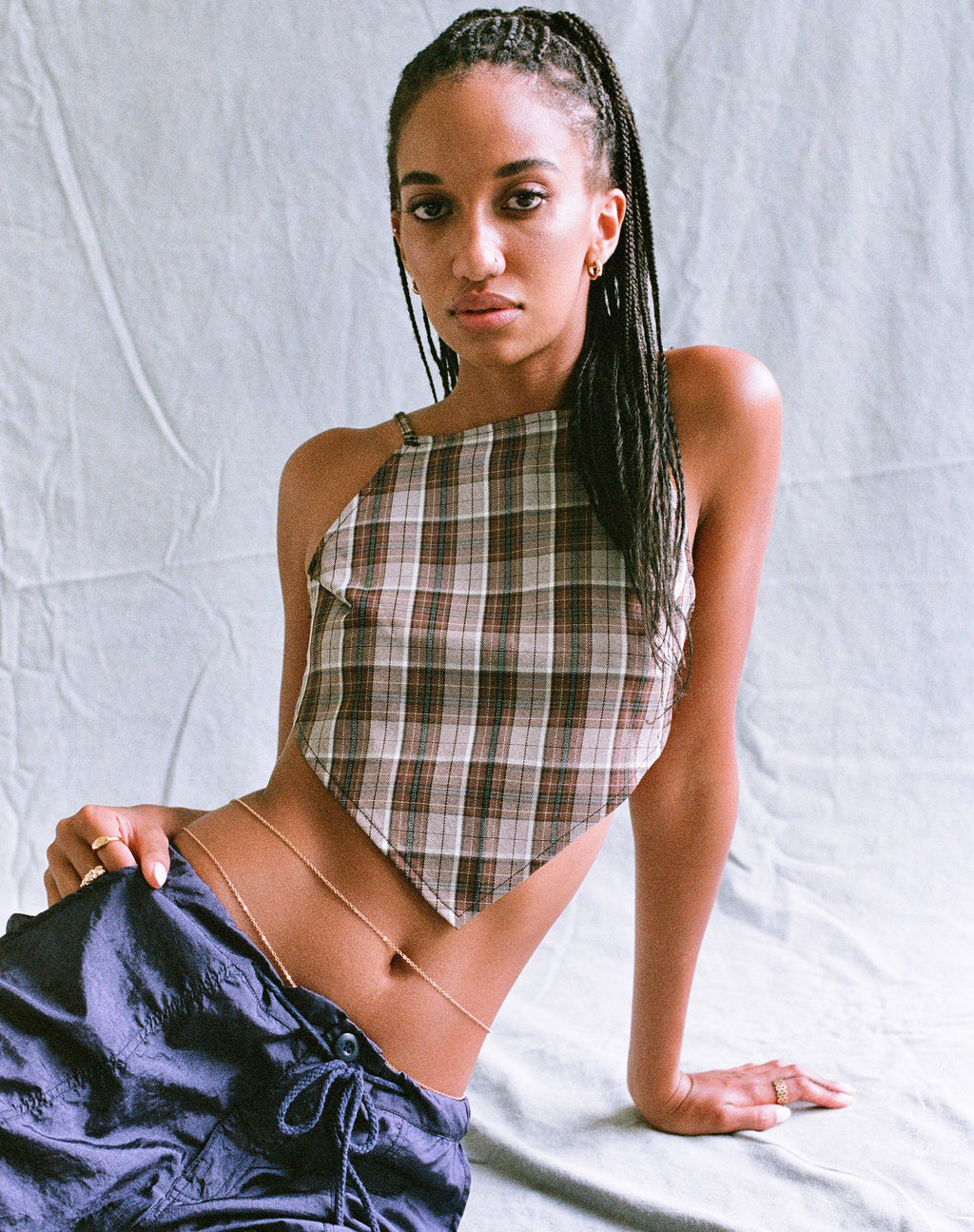 Motel X Olivia Neill Wibi Top in Check Tan Braun