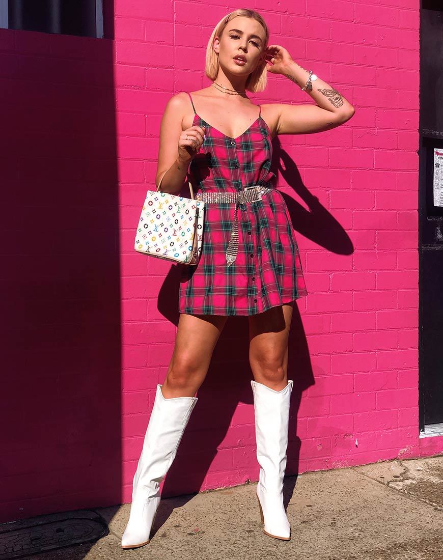 Sanna Slip Dress in Rosa und Grün kariert