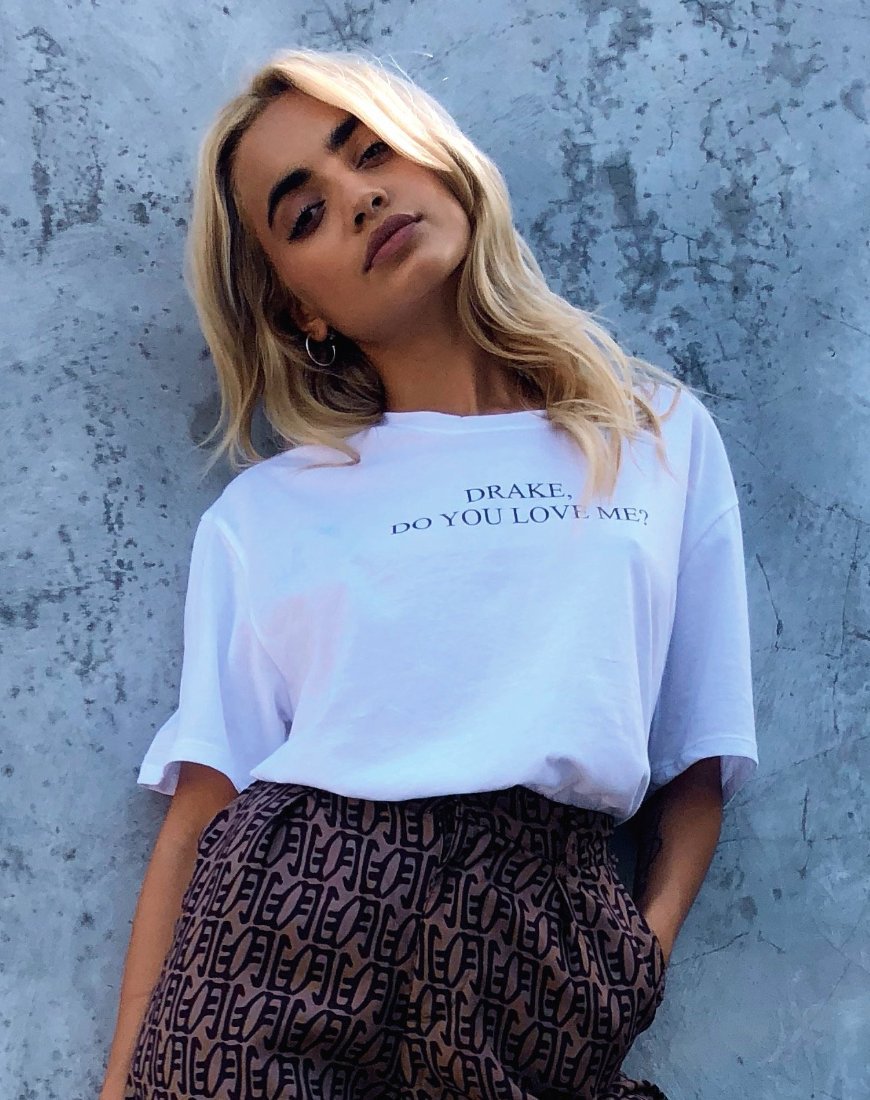 Oversize Basic Tee in Weiß Drake Do You Love Me