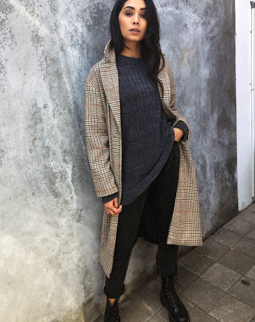 Duster Langarmmantel aus Glenn-Karo Natur