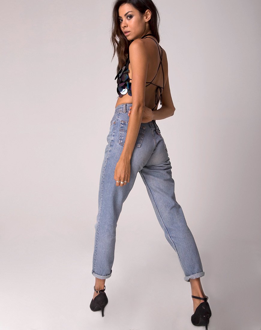 Bild von Queenz Crop Top in großer Scheibe Pailletten Petrol