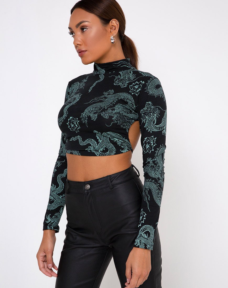 Image of Quelia Top in Drachenblume Schwarz und Mint