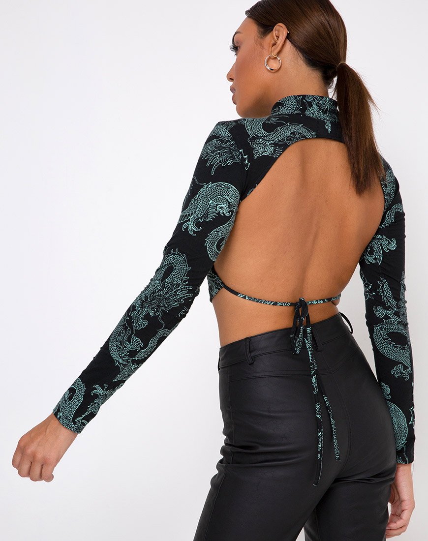 Quelia Top in Drachenblume Schwarz und Mint