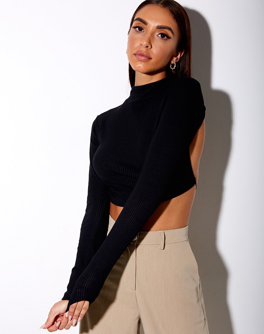 Image of Quelia Crop Top in Rippe Schwarz
