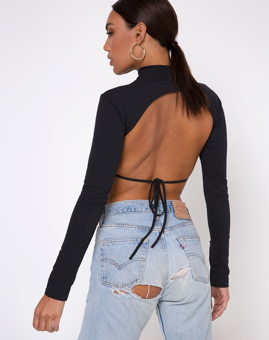Quelia Crop Top in Schwarz mit 'Saint'-Stickerei