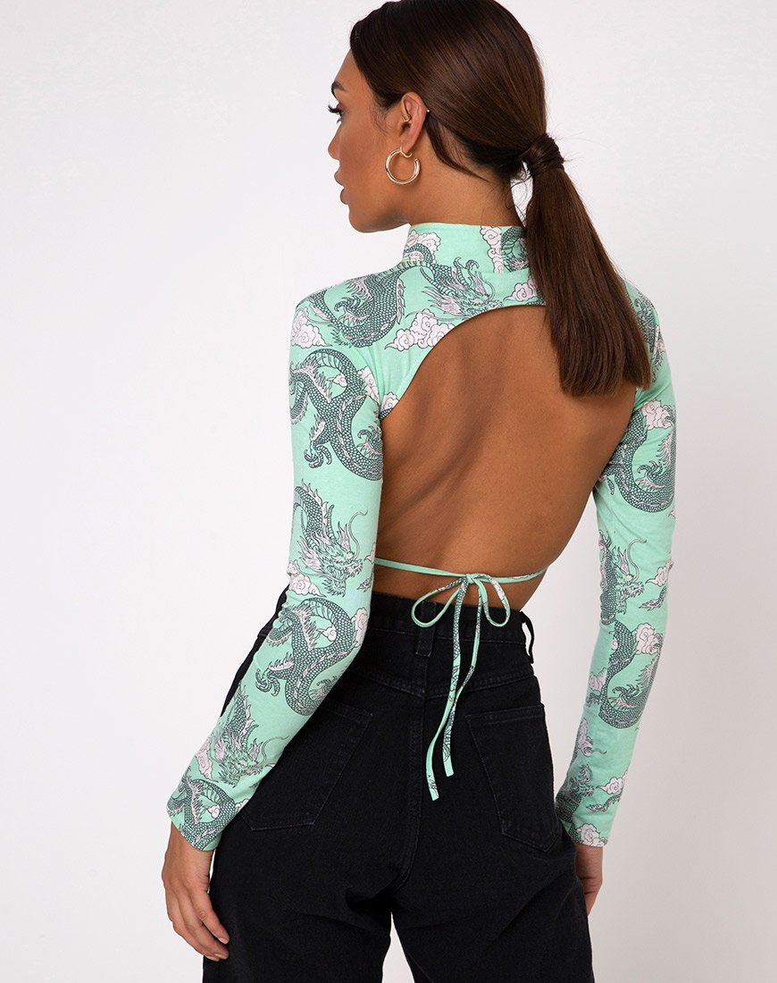 Quelia Crop Top in Chinesischer Drache Neo Mint