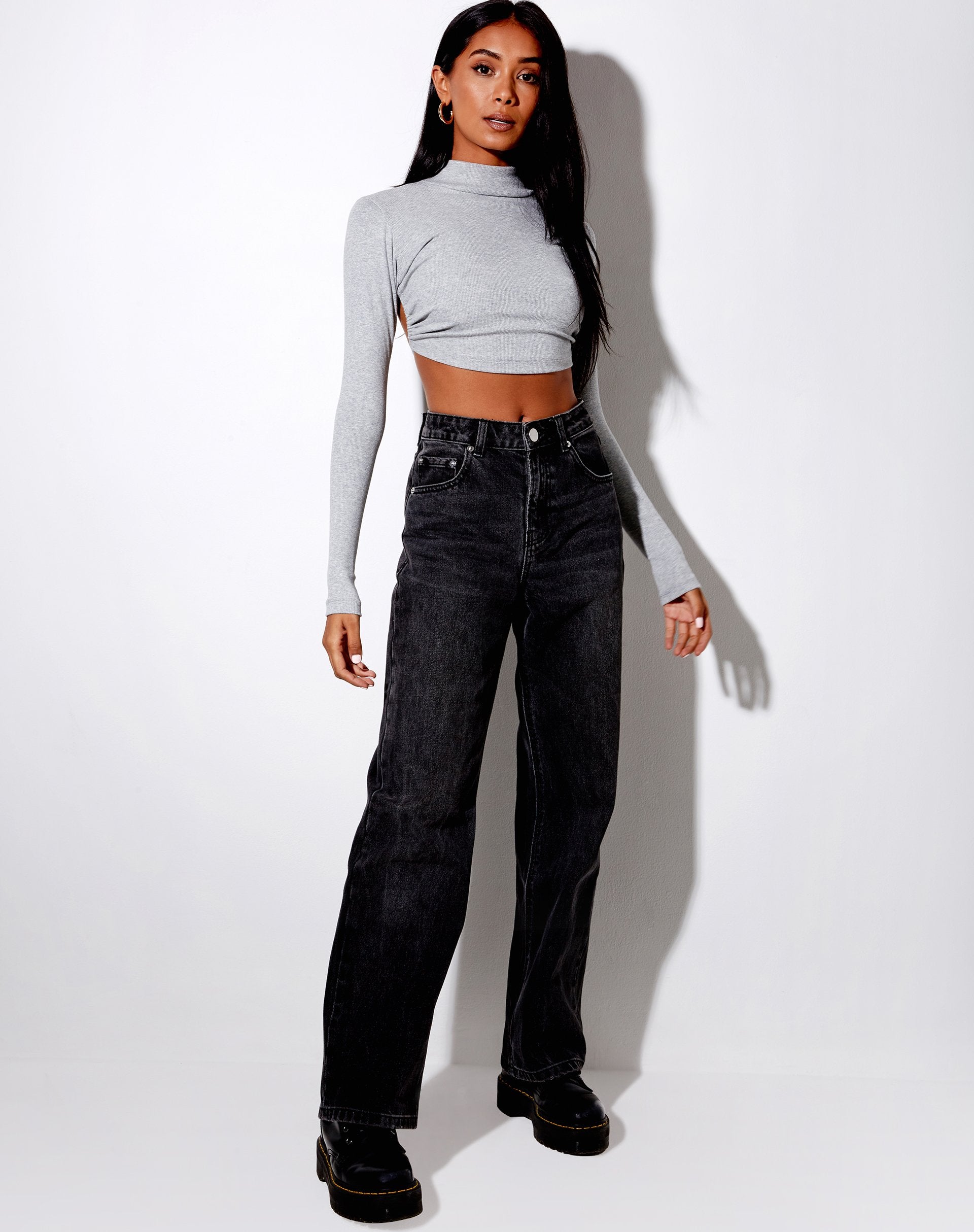 Image of Quelia Crop Top aus Rippe Greymarl