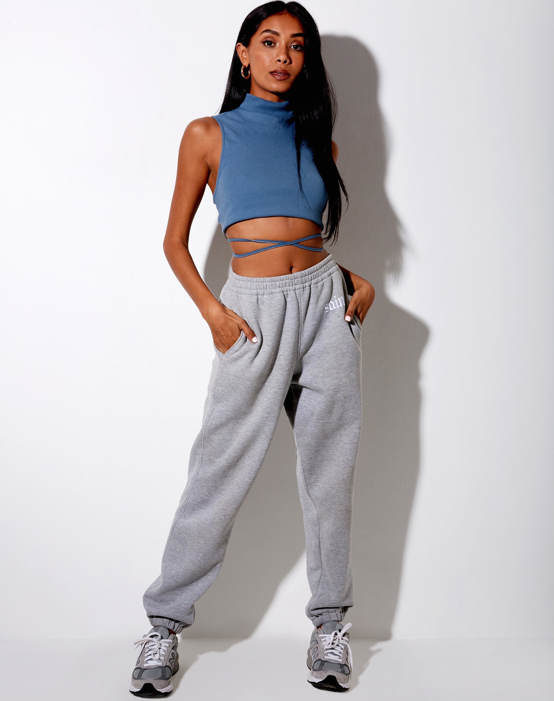 Bild von Quera Crop Top in Rib Mineral Blau