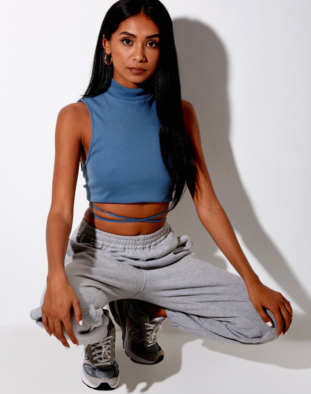 Quera Crop Top in Rib Mineral Blau